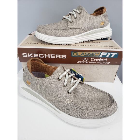 SKECHERS Men Taupe Relenzo Sneaker Slip-On Shoe Size 8‎ Dress Shoe Business boat - Picture 1 of 9